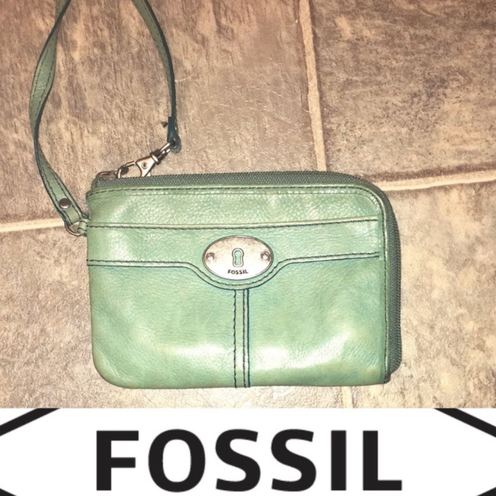 Fossil leather wristlet